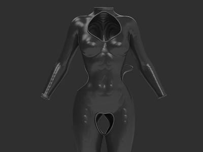 Sleek Black Tight Bodysuit Featuring Smooth Material And Unique Chest Waist Design 3d model