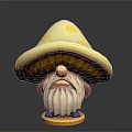 3D Model of Cartoon Mushroom Gnome With Yellow Spotted Hat White Beard