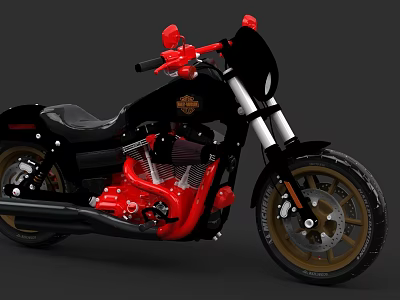 Black And Red Harley Davidson Motorcycle With Classic Design Red Handlebars And Gold Wheels 3d model