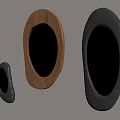 Three Oval Mirrors with Black and Wooden Frames on Light Wall Showing City View