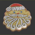 Christmas Themed Santa Shaped Cookie With White Frosting Curls Red Hat Blue Eyes Red Nose