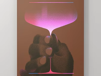 Abstract Painting Of Dark Hand Holding Pink Purple Gradient Wine Glass Brown Background Line Decorations 3d model