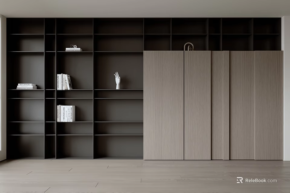 Modern Two Tone Bookcase Interior Design With Open Shelves And Sleek Lines 3d model 
