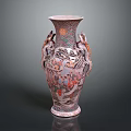 Traditional Ceramic Vase With Dragon Handles And Intricate Painted Design For Home Decor
