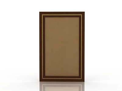 Classic Wooden Door With Dark Brown Frame Golden Trim Beige Panel White Background Reflection 3d model