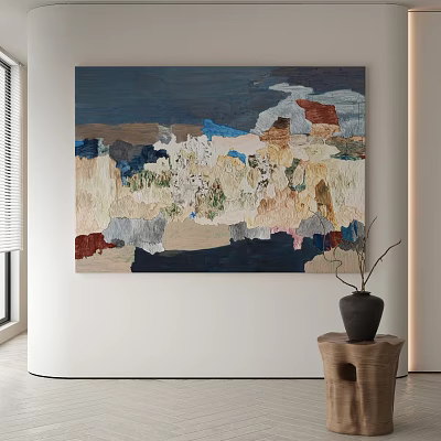 Modern Abstract Painting With Vibrant Layered Colors And Textured Composition In Minimalist Interior 3d model