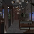Modern Luxury Restaurant Design With Wooden Bar Counter Comfortable Seats And Fresh Indoor Green Plants