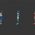 Colorful Robot Action Figures Standing with Extended Arms in Various Colors