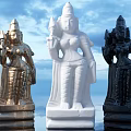 Exquisite Deity Sculptures in Gold White Black with Traditional Attire and Handheld Objects