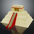 Step Pyramid Structure Featuring Multiple Stepped Levels And Red Staircase Leading To Top Platform 3d model