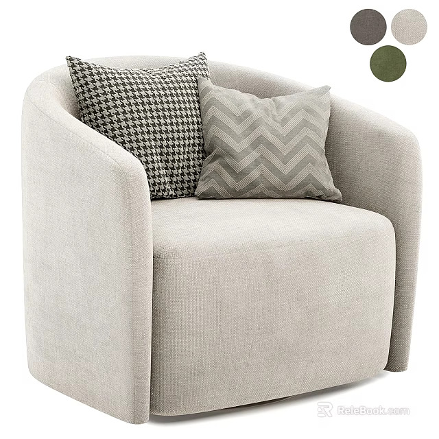 Light Gray Fabric Single Sofa with Black and White Checkered and Gray Chevron Decorative Pillows 3d model 