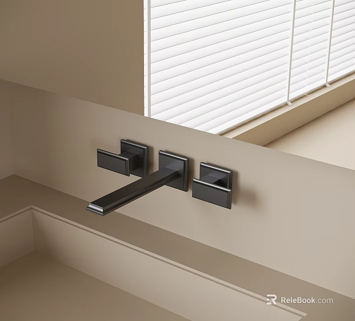 Modern Wall Mounted Bathroom Faucet In Black Metal With Window Blinds 3d model 