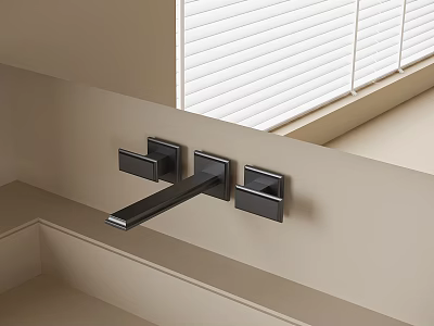 Modern Wall Mounted Bathroom Faucet In Black Metal With Window Blinds 3d model
