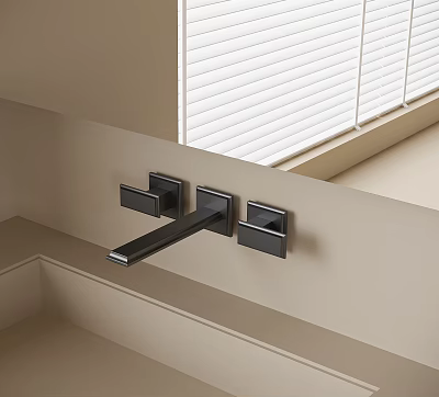 Modern Wall Mounted Bathroom Faucet In Black Metal With Window Blinds 3d model