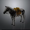White Horse With Brown Saddle And Bridle Standing On Dark Surface 3d model