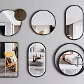 Various Shaped Mirrors with Black Brown Frames Reflecting Interior Home Decor Scenes 3d model