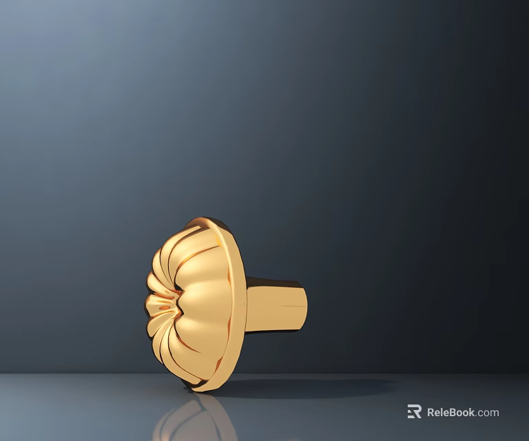 Golden Mushroom Shaped Carved Sculpture With Intricate Floral Patterns On Dark Surface 3d model 