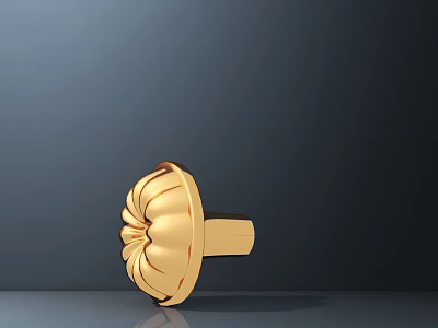 Golden Mushroom Shaped Carved Sculpture With Intricate Floral Patterns On Dark Surface 3d model