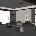 Modern Living Room Interior With Black Leather Sofa Coffee Table And Wall Art 3d model