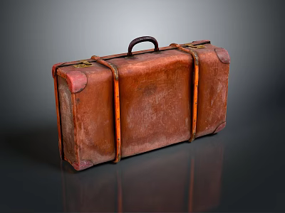 Vintage Brown Leather Suitcase With Handle And Straps Classic Design 3d model