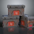 Rustic Gray Storage Boxes With Red Panels And Metal Latches 3d model