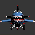 Blue Space Aircraft Model Featuring Shark Mouth Design Transparent Cockpit Propeller Red White Tail Wheels