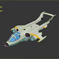 Sleek Futuristic Aircraft Model Featuring Silver Body Blue Cockpit Windows Yellow Accents And Reflective Surface