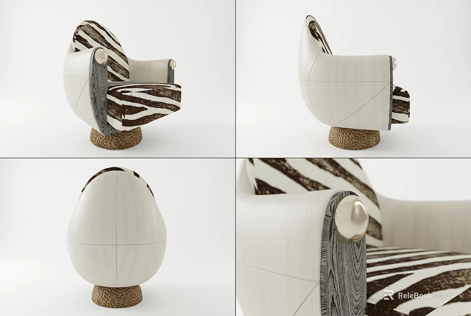 Modern Single Sofa With Zebra Pattern Upholstery Wooden Armrest And Brown Base 3d model 