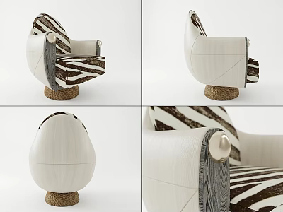 Modern Single Sofa With Zebra Pattern Upholstery Wooden Armrest And Brown Base 3d model