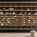 Modern Illuminated Wooden Bookshelf With Multi Layer Design And Decorative Items