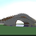 Elegant White Arch Bridge With Railings Spanning Calm Water And Distant Mountains