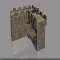 Medieval Castle Hinged Door With Stone Wall And Wooden Platform Structure 3d model