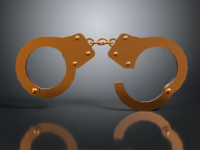 Detailed Golden Handcuffs With Metallic Shiny Finish On Reflective Surface 3d model