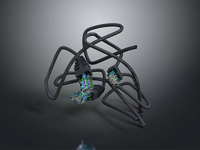 Detailed Black Framed Mechanical Equipment With Curved Structure And Colorful Components 3d model