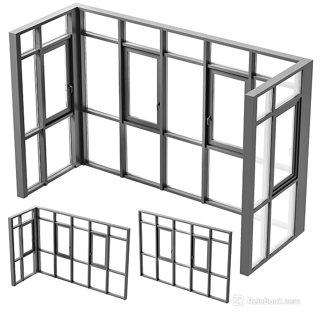 Modern Casement Windows Design With Aluminum Frames And Clear Glass Panels 3d model 