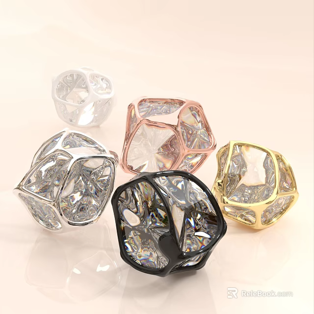 Transparent Geometric Decorative Objects With Various Metallic Frames In Silver Rose Gold Black And Gold 3d model 