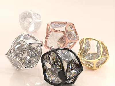 Transparent Geometric Decorative Objects With Various Metallic Frames In Silver Rose Gold Black And Gold 3d model
