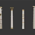 Collection Of Classical Architectural Columns In Various Styles With White And Golden Accents