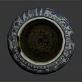Sculpted Ceramic Jar With Blue And White Ornate Patterns And Traditional Design