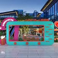 Modern Outdoor Installation With Pink Arch Blue Frame And Heart Decorations