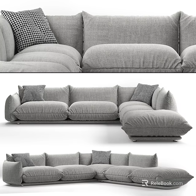 Modern Gray Double Sofa With Checkered Pillows And Comfortable Seating 3d model