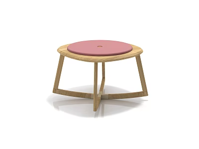Stylish Wooden Stool With Pink Round Cushion And Minimalist Design 3d model