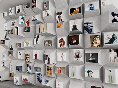 Creative 3D Cube Wall Design With Diverse Photos For Art Exhibition 3d model