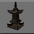 Traditional Stone Pagoda Style Floor Lamp With Weathered Texture And Multi Layer Design