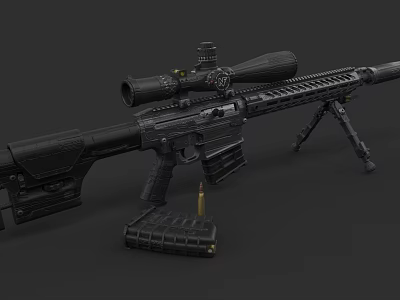 Black Tactical Sniper Rifle With Scope Magazine And Tripod Stand 3d model