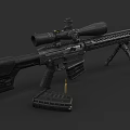 Black Tactical Sniper Rifle With Scope Magazine And Tripod Stand