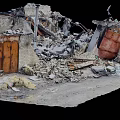 Burned Charred Van Wreckage In Fire Damaged Building Debris Scene