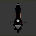 Black and Orange Striped Sporty Motorcycle with White Windshield Orange Rims and Black Seat