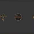 Artisanal Vintage Sculptures with Chains Rod Sphere and Metal Stone Elements