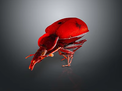 Vibrant Red Beetle With Shiny Exoskeleton Distinctive Elongated Snout On Dark Background 3d model